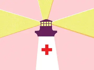 Red cross light house illustration