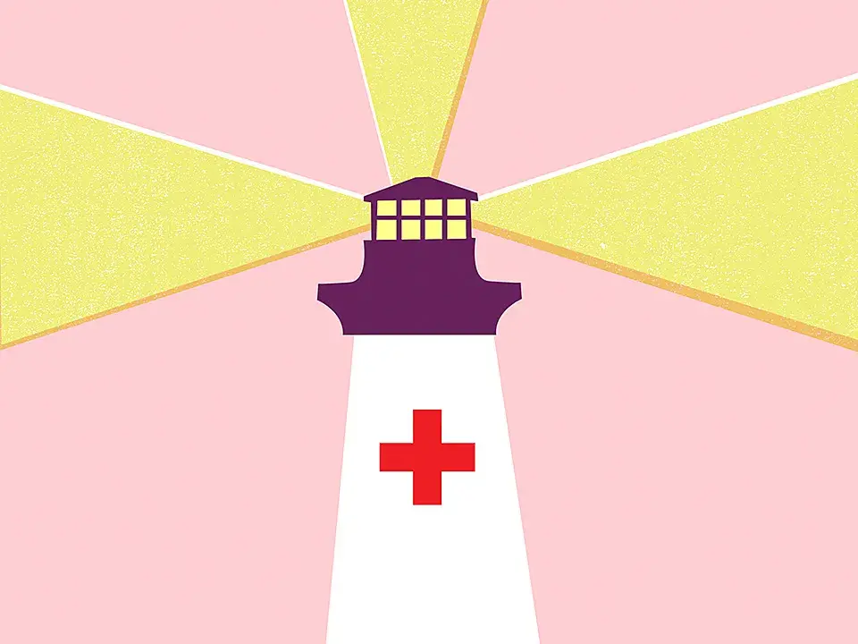 Red cross light house illustration